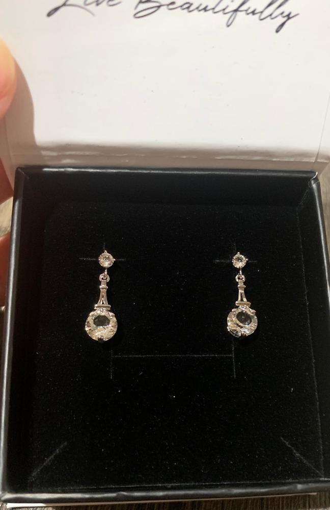 Isla 18k White Gold Plated Dangle Stud Earrings with Round Crystals - Customer Photo From Lisa