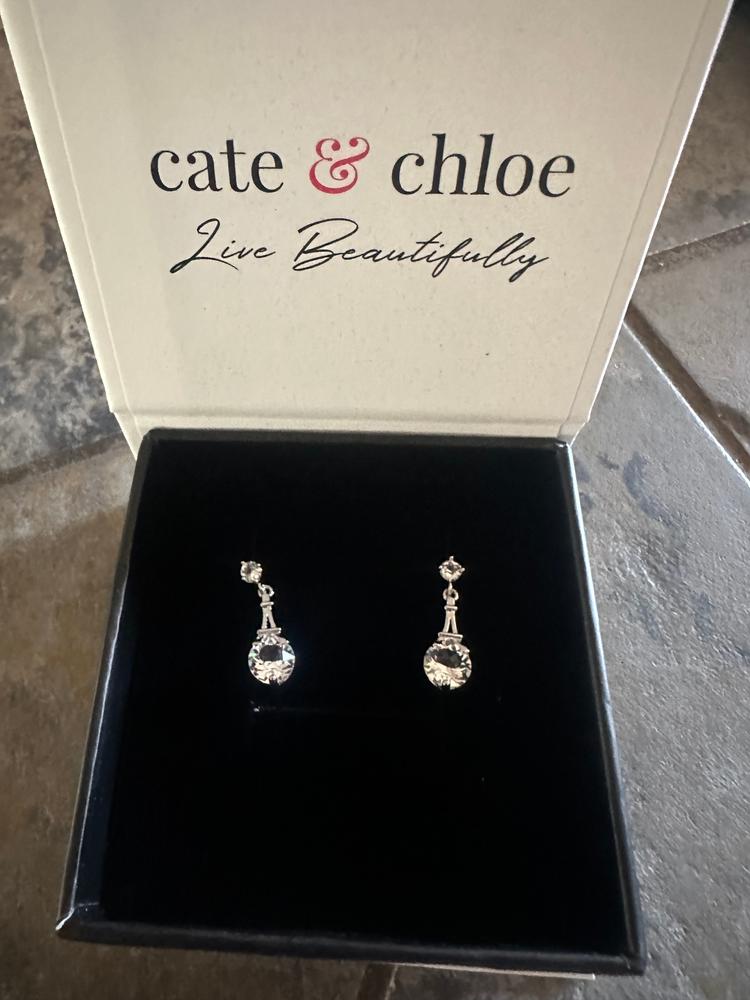 Isla 18k White Gold Plated Dangle Stud Earrings with Round Crystals - Customer Photo From Cade