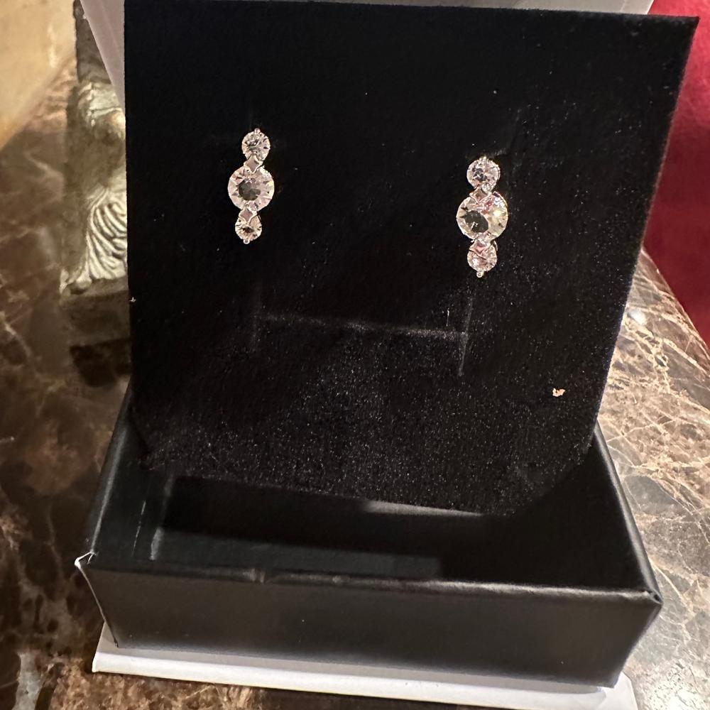 Ellie "Light" 18k White Gold Plated Stud Drop Earrings with Swarovski Crystals - Customer Photo From Milan