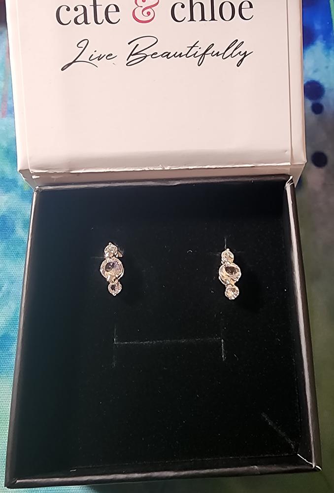 Ellie "Light" 18k White Gold Plated Stud Drop Earrings with Swarovski Crystals - Customer Photo From ADow