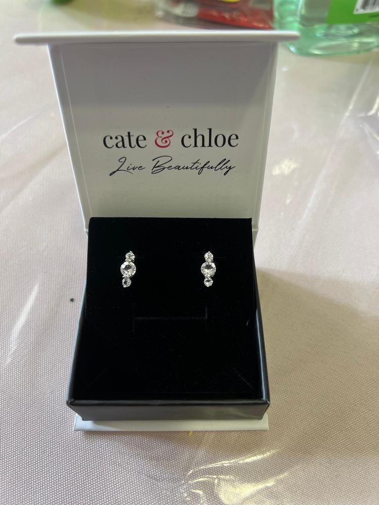 Ellie "Light" 18k White Gold Plated Stud Drop Earrings with Swarovski Crystals - Customer Photo From Kristine c.