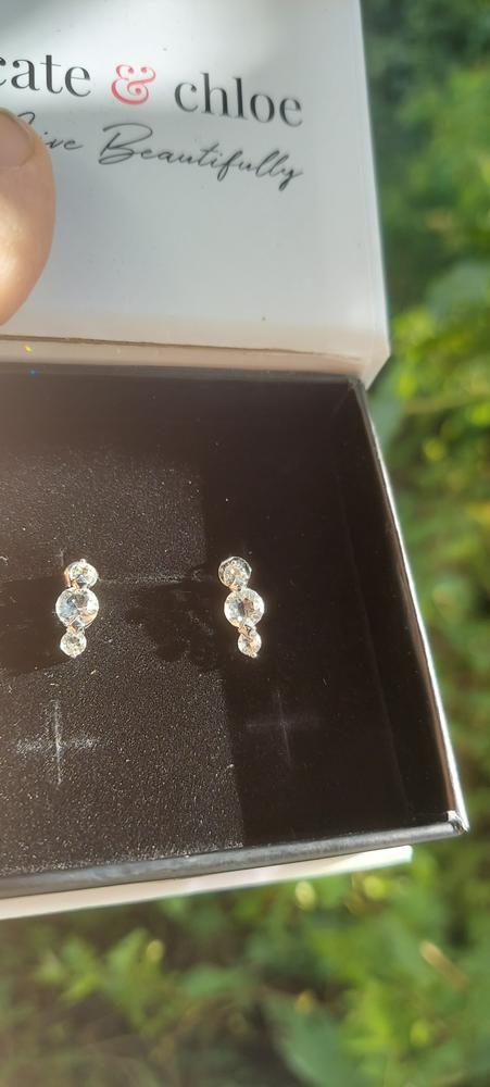 Ellie "Light" 18k White Gold Plated Stud Drop Earrings with Swarovski Crystals - Customer Photo From Michelle J.