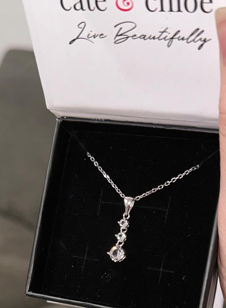 Delilah 18k White Gold Plated Drop Pendant Necklace with Crystals - Customer Photo From Adelaide M.