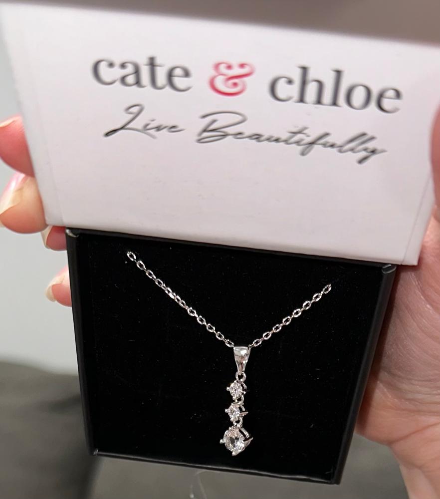 Delilah 18k White Gold Plated Drop Pendant Necklace with Crystals - Customer Photo From Adelaide M.