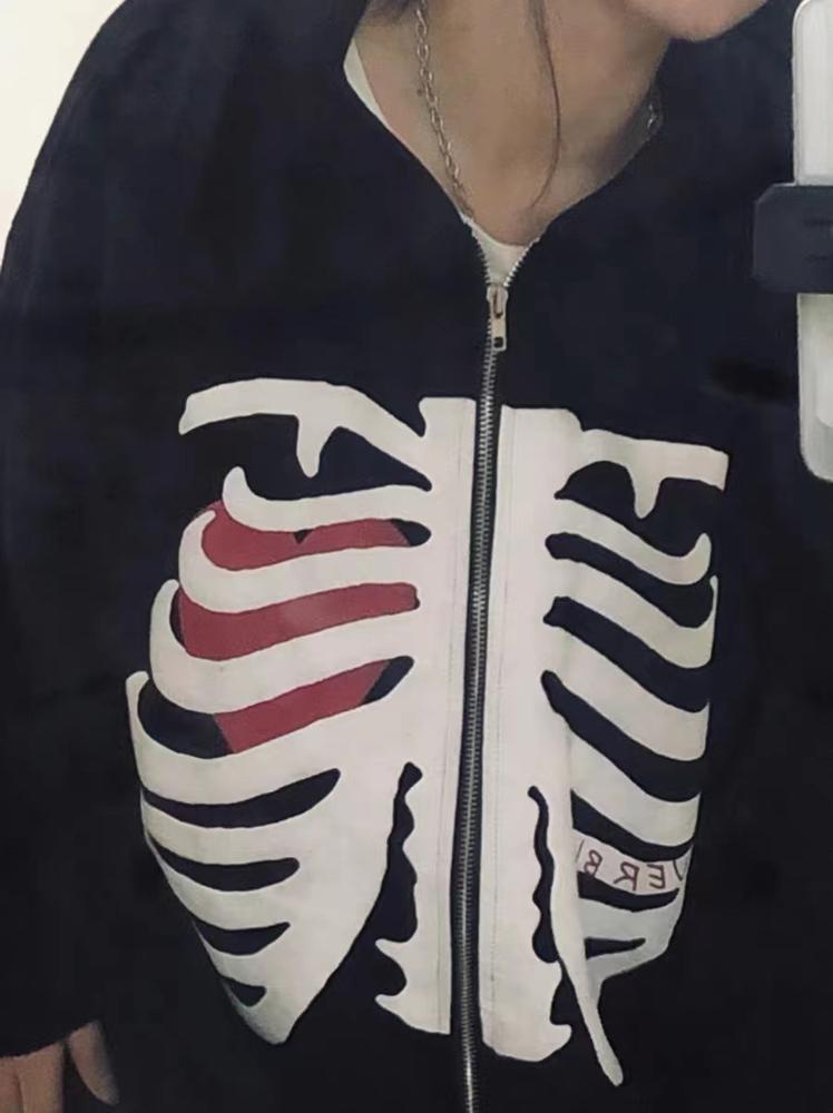 Urban Dark Skeleton Zipper Hoodie - Customer Photo From Hannah S.