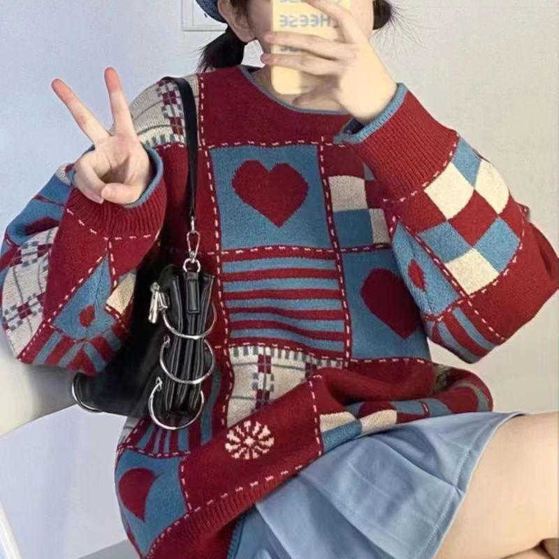 Vintage Graphic Patchwork Loose Sweater - Customer Photo From Katie