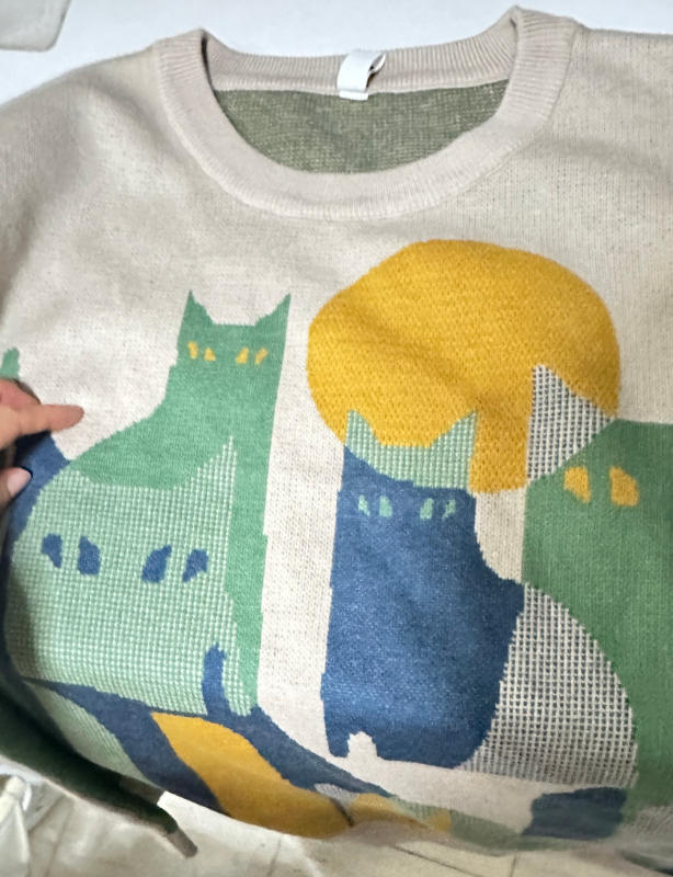 Vintage Cat Knitted Sweater - Customer Photo From susanjohnson99