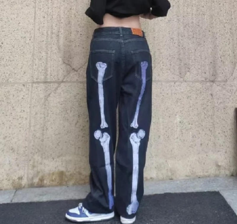 Dark Skeleton Embroidery Jeans - Customer Photo From Marie Wall.Annel Rodriguez