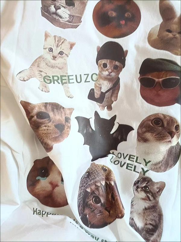 Cartoon Anime Cat Print T-shirt - Customer Photo From Gates