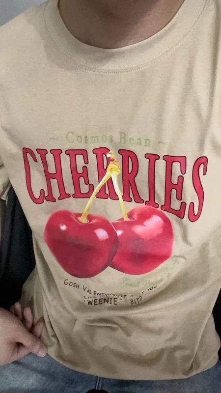 American Cherry Print Cotton T-Shirt - Customer Photo From olivemarie