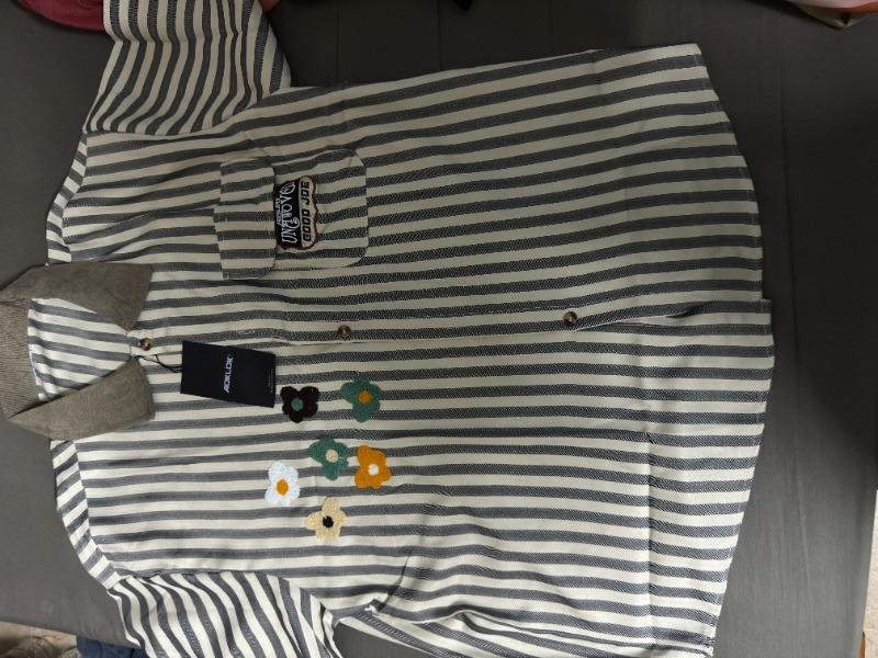 Preppy Stripe Floral Embroidered Shirt - Customer Photo From Moreno