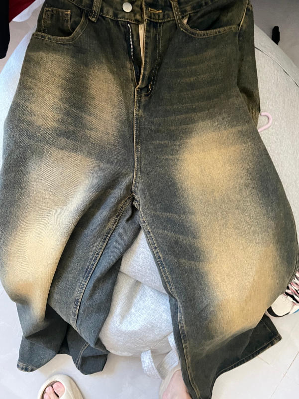 Retro Clean-Fit Distressed Loose Jeans - Customer Photo From sunset