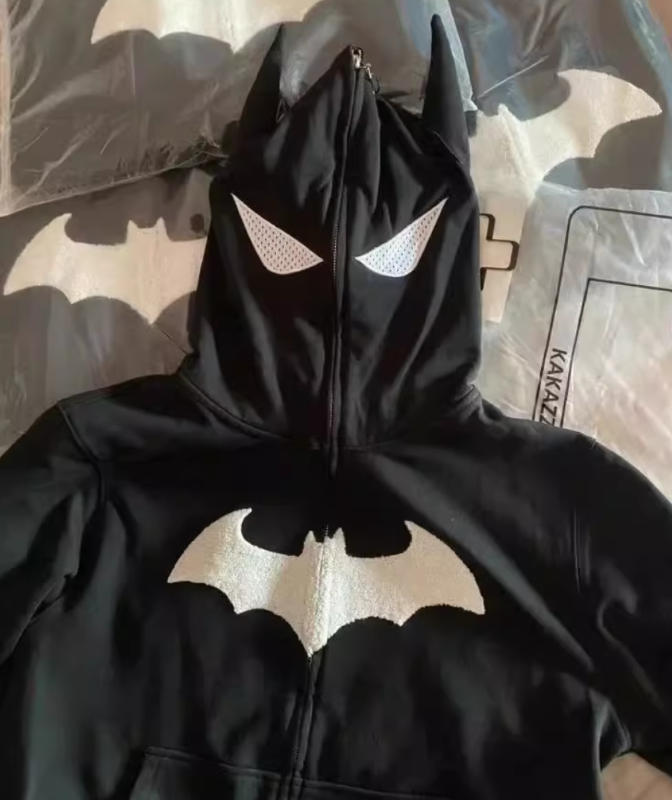 Dark Goth Bat Embroidery Hoodie - Customer Photo From matthewgarcia09