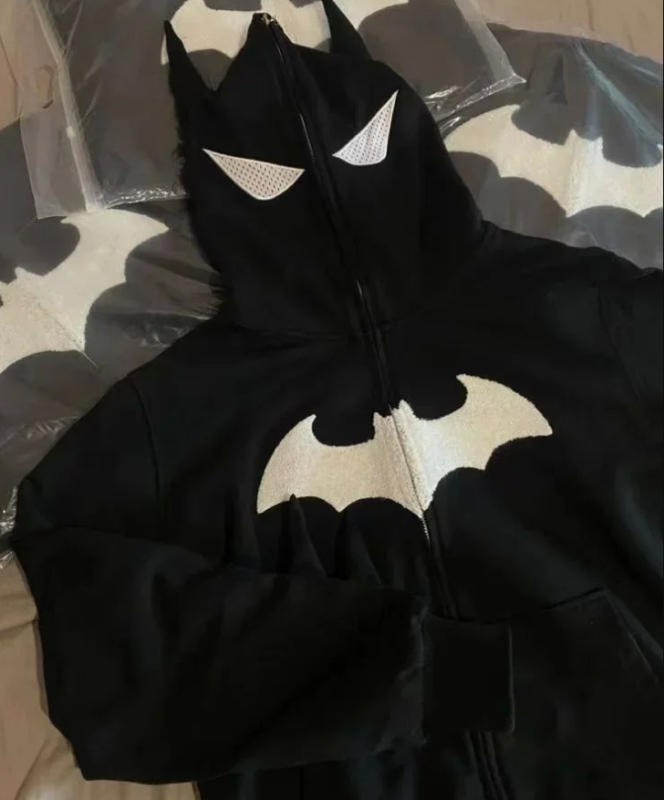 Dark Goth Bat Embroidery Hoodie - Customer Photo From michaelbrown03