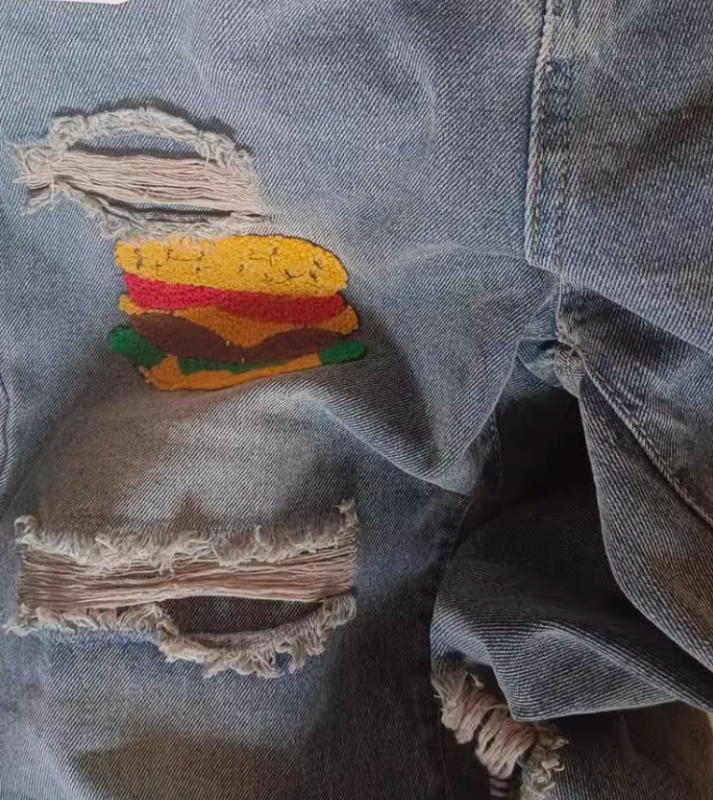 American Hamburger Fries Embroidered Jeans - Customer Photo From thunderstorm