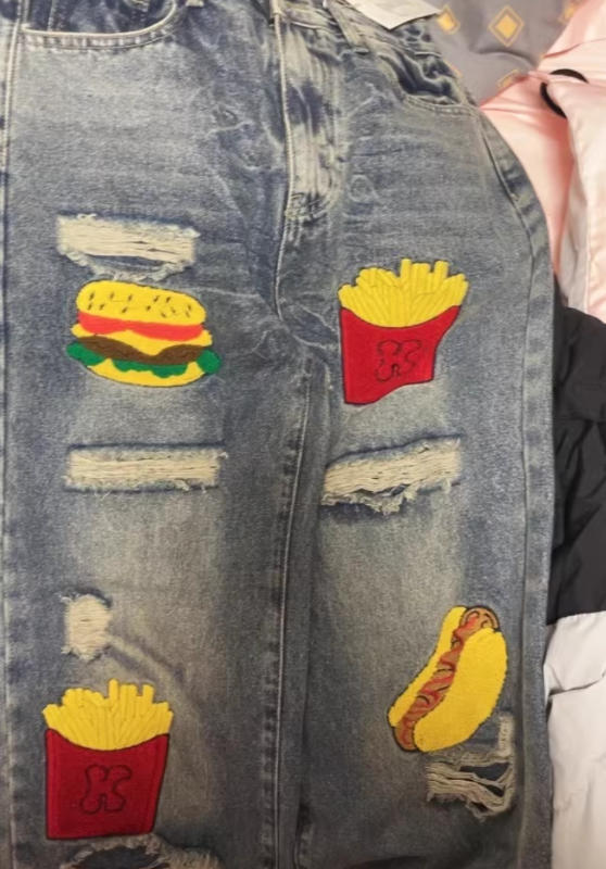 American Hamburger Fries Embroidered Jeans - Customer Photo From thunderstorm