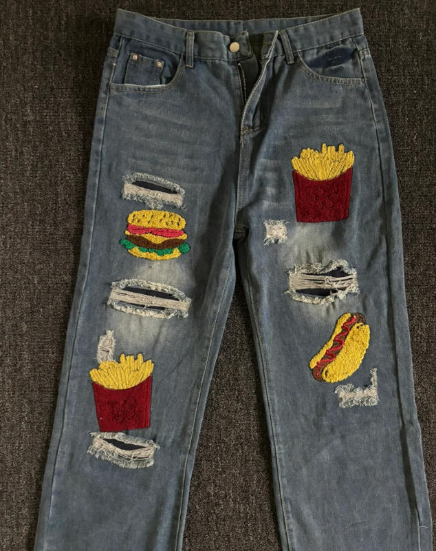 American Hamburger Fries Embroidered Jeans - Customer Photo From rainbowbright