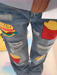 American Hamburger Fries Embroidered Jeans - Customer Photo From Peters