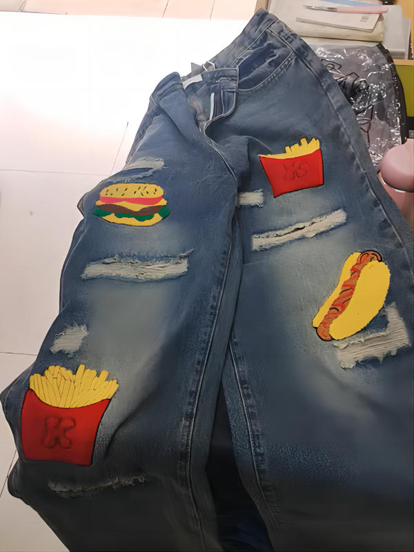 American Hamburger Fries Embroidered Jeans - Customer Photo From Vo