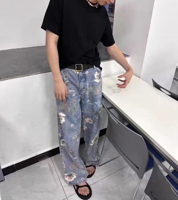 High Street Floral Print Wide Leg Jeans - Customer Photo From Slack-Brown