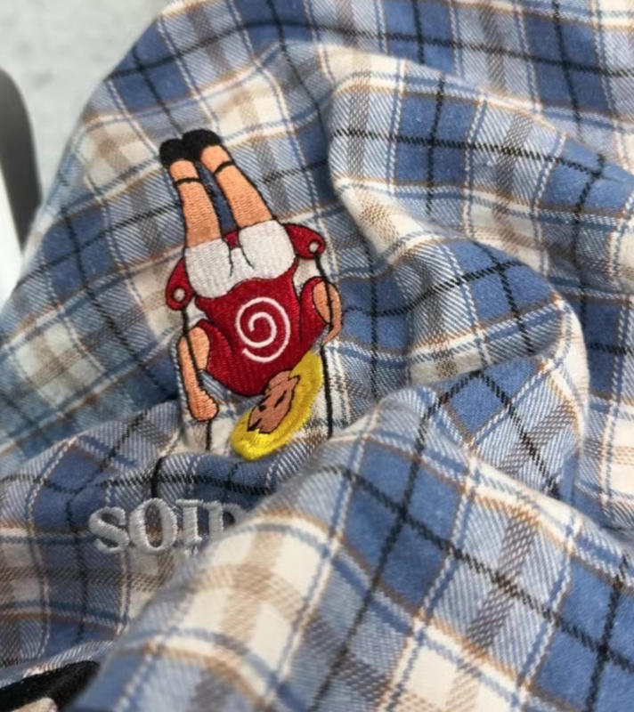 Cartoon Embroidered Plaid Shirt - Customer Photo From liam.james