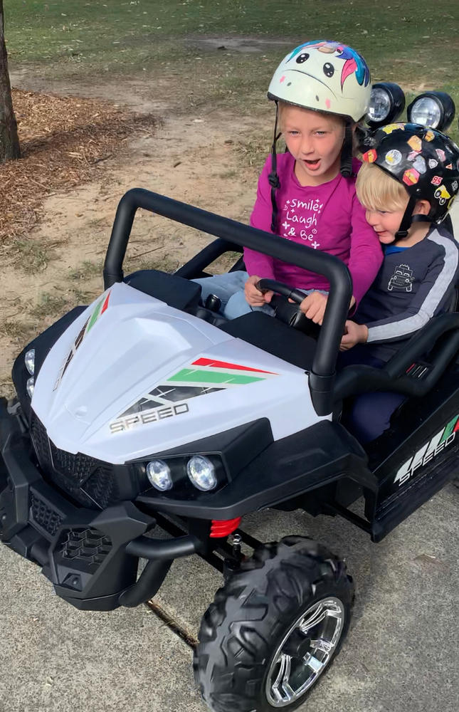 Big 2-Seat Trail-Cat 24v Kids Ride-On Buggy w/ Remote - White - Customer Photo From Cassie Reid 