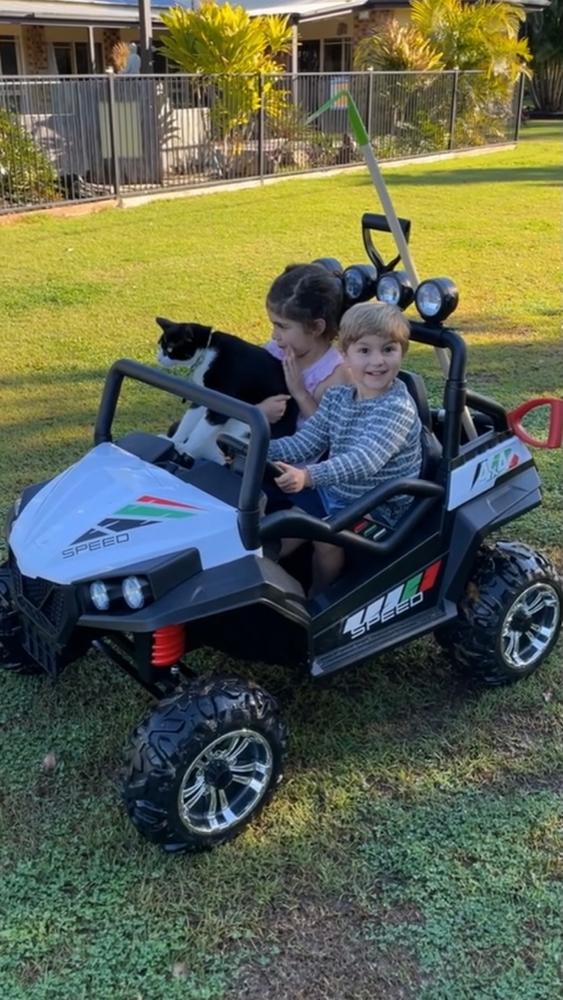 Big 2-Seat Trail-Cat 24v Kids Ride-On Buggy w/ Remote - White - Customer Photo From Anonymous