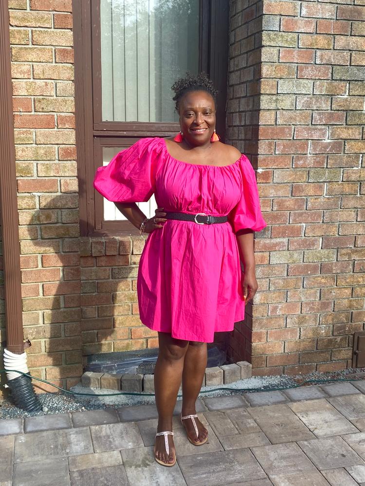 Pink Poplin Dress Puff-sleeved - Customer Photo From Patricia Y.