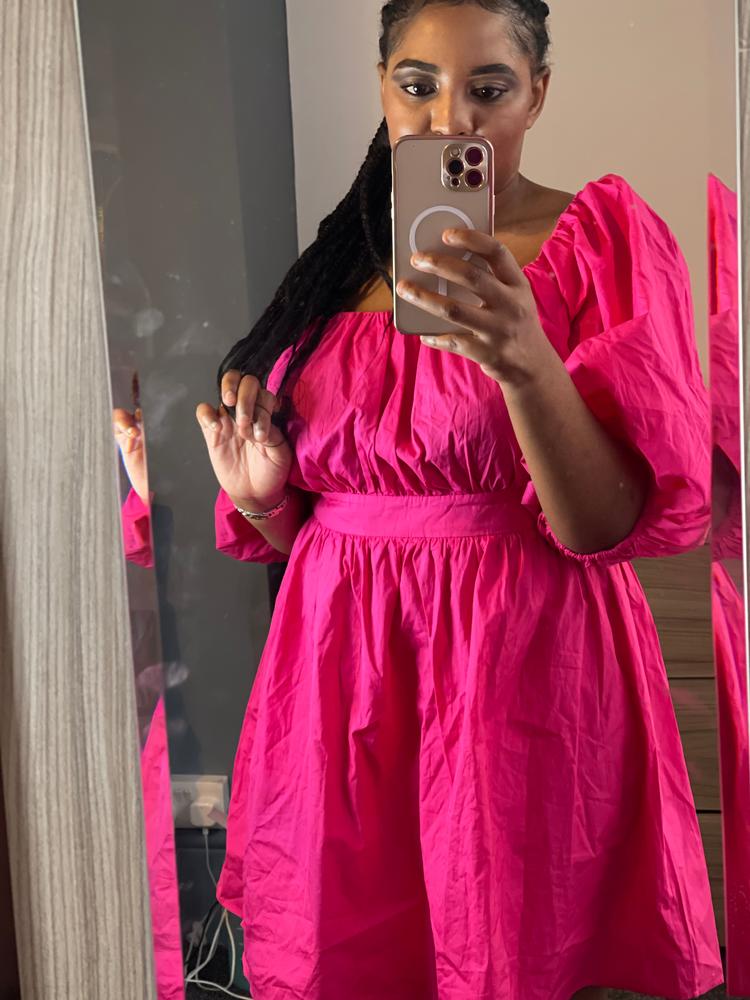 Pink Poplin Dress Puff-sleeved