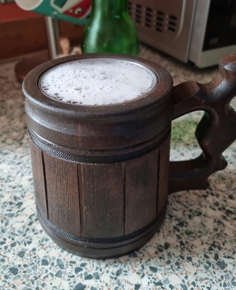 Teslyar Wooden Beer Mug Set. Handcrafted. Made from Oak Wood. Medieval and Viking Design.