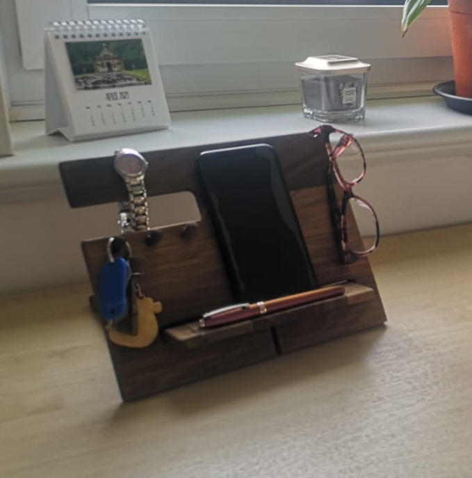 Multifunctional Wood Docking Station & Desk Organiser with 3 Pegs - Customer Photo From Claire Protheroe