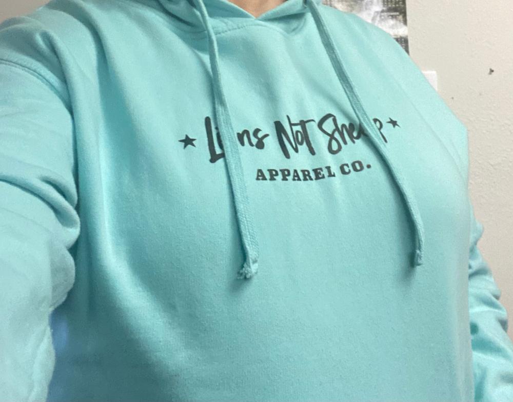 LIONS NOT SHEEP APPAREL CO. Unisex Pullover Hoodie (Mint) - Customer Photo From Debbie