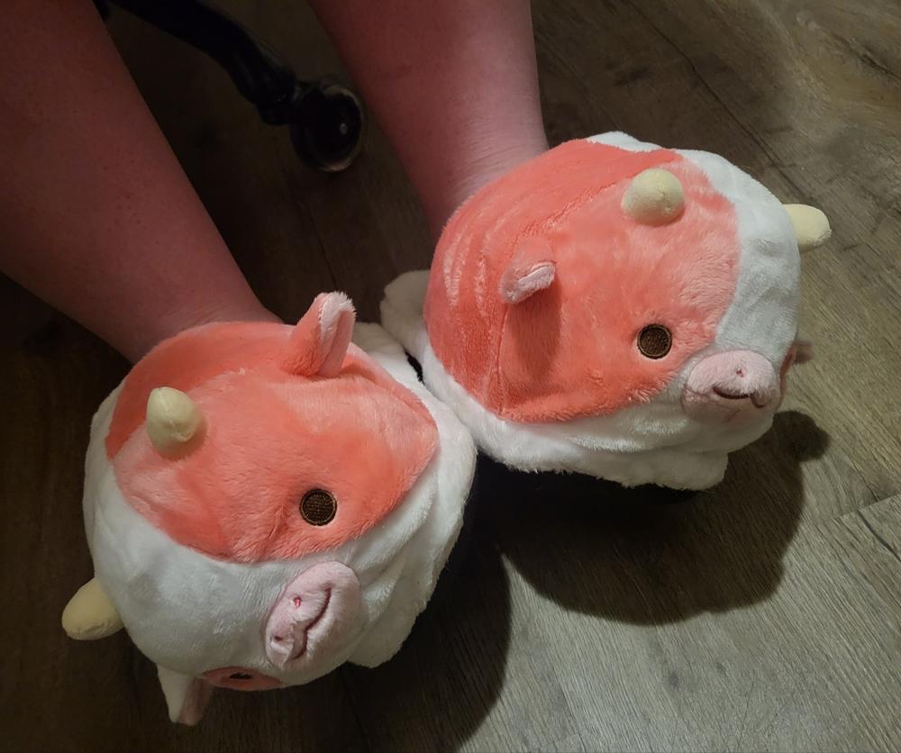 Strawberry Cow Heatable Slippers - Customer Photo From Kelsey