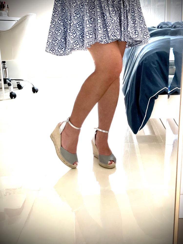 Peep Toe Espadrille Wedge in Silver Grey - Customer Photo From Sheandrell Sicat