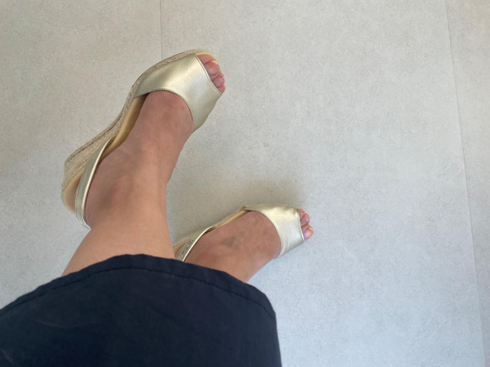 Classic Espadrille Wedge in Champagne Metallic - Customer Photo From Amna Ahmed Butt