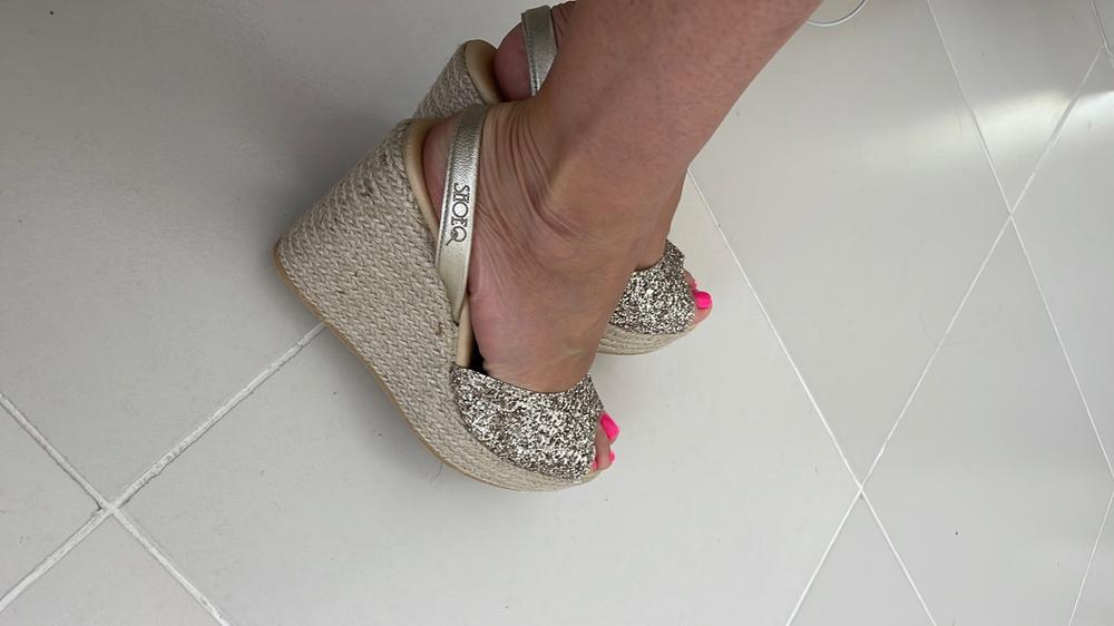 Roxy Espadrille Wedge in Champagne Glitter - Customer Photo From Katie C.