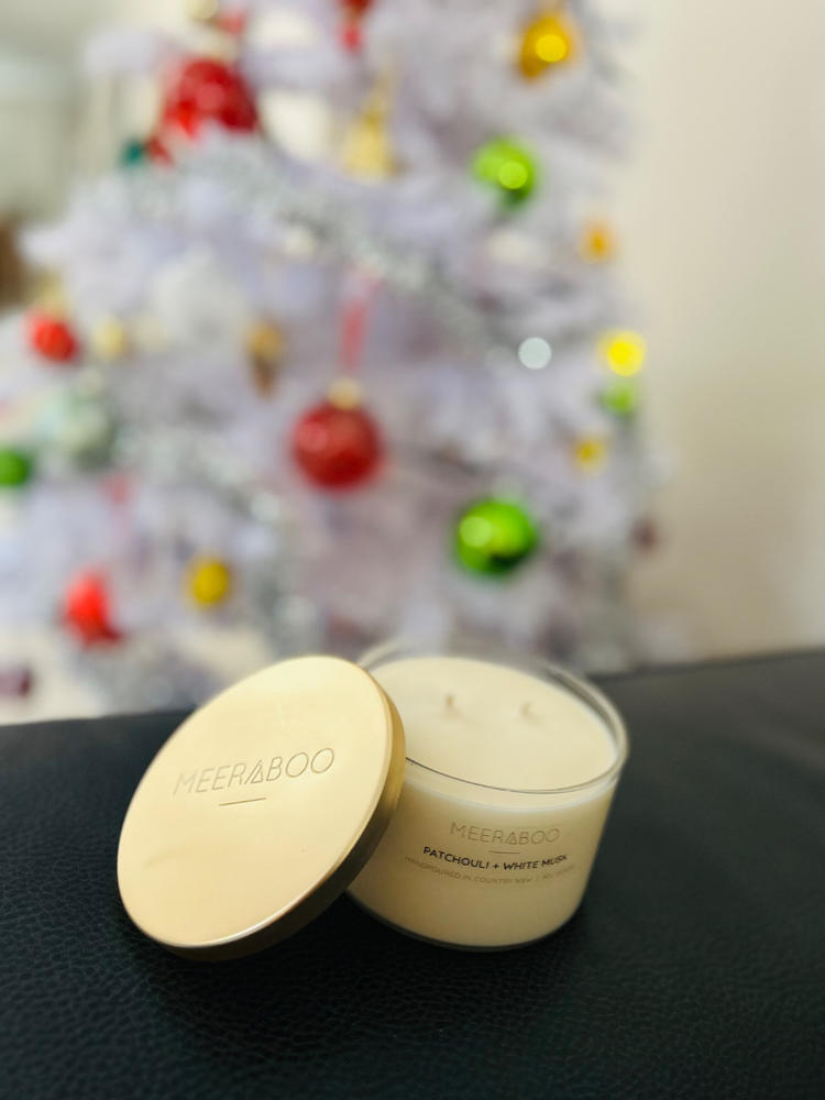 Patchouli + White Musk Gold Lid Soy Candle - Customer Photo From Angie Hearn