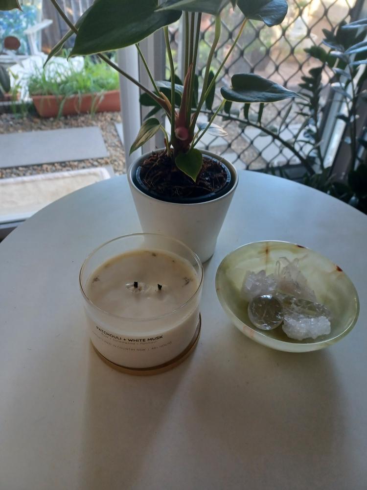 Patchouli + White Musk Gold Lid Soy Candle - Customer Photo From Debra Barratt