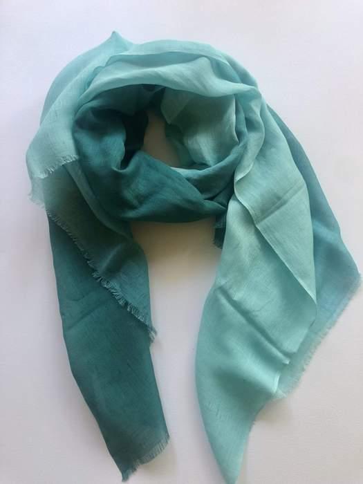 Teal Green Scarf Ombre - Linen Cotton - Customer Photo From Catherine Q.