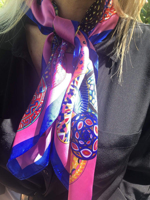 Silk Scarf Multicoloured Pinks and Blues - Customer Photo From SHARON P.