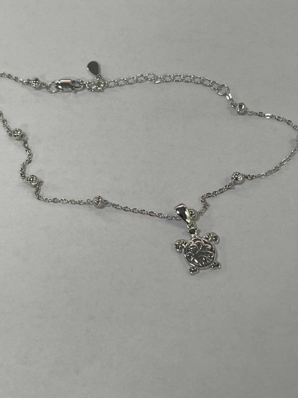 Filigree Turtle /Orca Whale Anklet Bracelet Sterling Silver Beaded Sea Turtle Charm Anklet Bracelet Optional Birthstone - Customer Photo From Linda L. Harrison