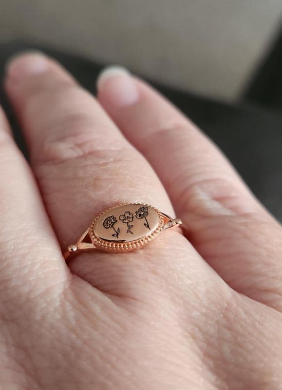 Sterling Silver Personalized Birth Flower Ring Wildflower Nature Ring - Customer Photo From K. Brandt