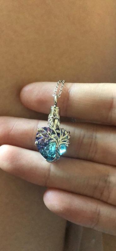 Heart Tree of Life Urn Necklace for Ashes Sterling Silver Cremation Jewelry with Crystal w/Funnel Filler - Customer Photo From AletheaLyles