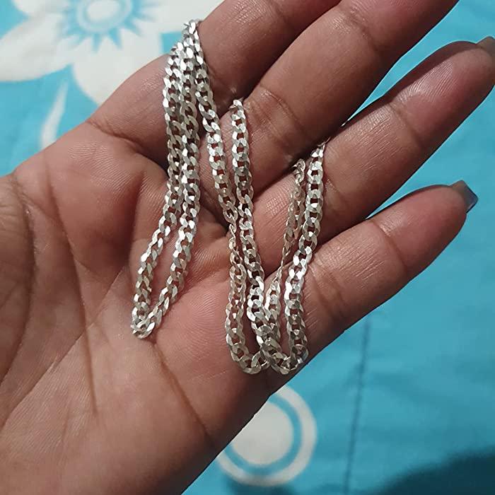 Solid 925 Sterling Silver Italian 3.5mm Diamond Cut Link Curb Chain Necklace for Women Men - Customer Photo From Ibuy