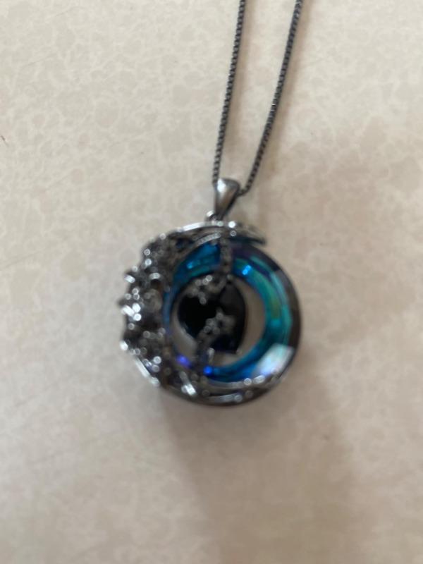 Sterling Silver Crystal Heart Birthstone Moon Star Pendant Necklace - Customer Photo From Shantel