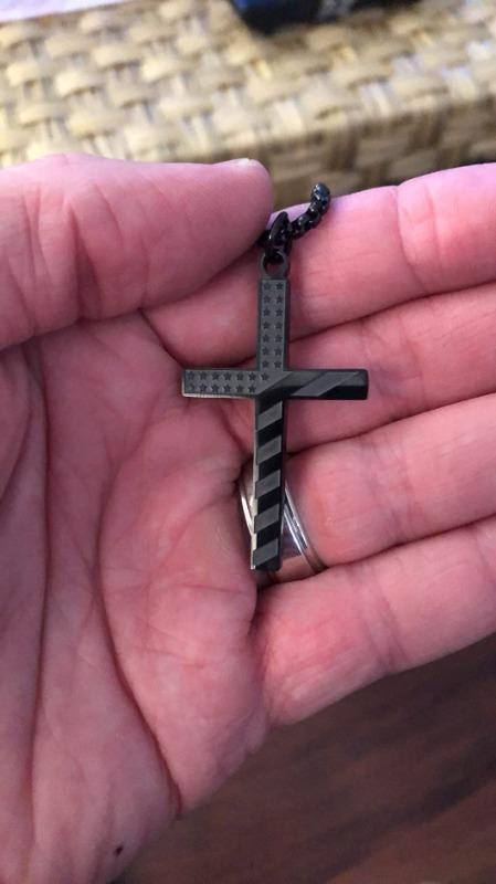 American Flag Cross Necklace for Men Patriotic Jewelry Stainless Steel Chain Religious Gift for Dad Boys - Customer Photo From Mike Robbins
