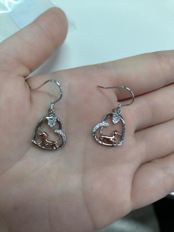 Sterling Silver Dachshund Dangle Earring - Customer Photo From Mary