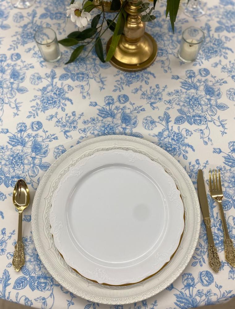 French Toile (Poly Print) Table Linen in Lt Blue - Customer Photo From Amy Knight
