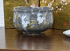 Golden Moon and Rabbit Kutani Matcha Bowl Chawan - Customer Photo From WENDY K.