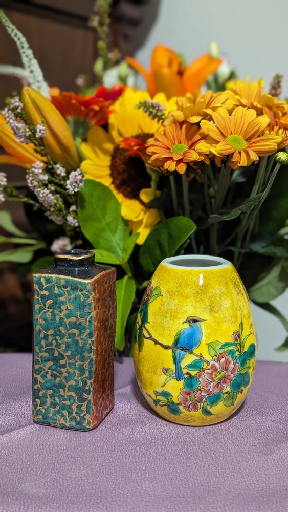 Yoshidaya Flower and Bird Kutani Japanese Flower Vase - Customer Photo From Kellie J.